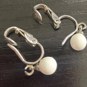 Vintage Elegant Silver and White Clip-On Earrings